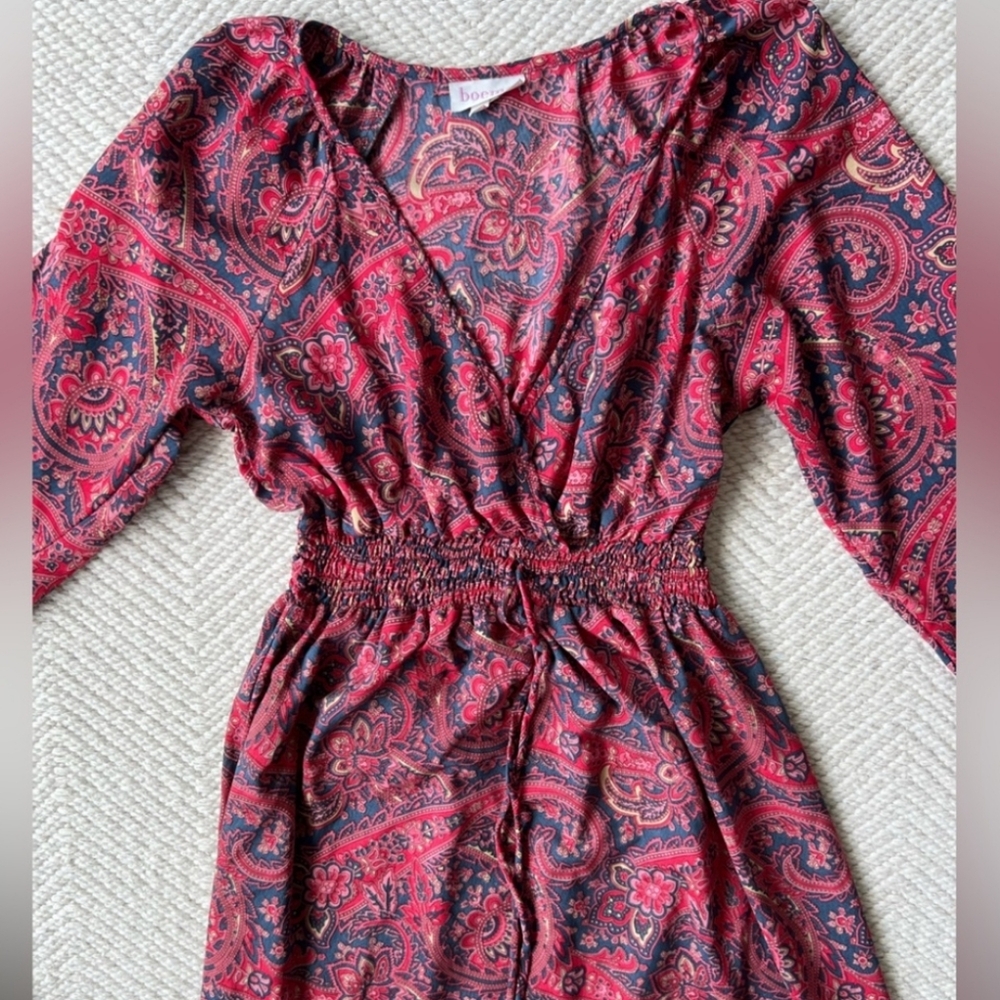 Boemo Anthropologie Red and Blue Paisley Long Sleeve Dress - Picture 2 of 4